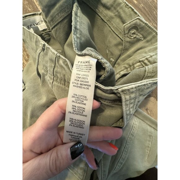 Frame Banded Zipper Bottom Trapunto Moto Pants Joggers Pockets Aloe Green Sz 25 - Picture 8 of 10